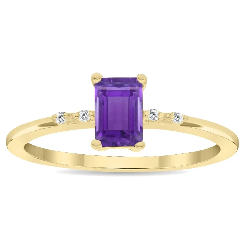 infinity rings for women -Women's Emerald Cut Amethyst and Diamond Sparkle Ring in 10K Yellow Gold