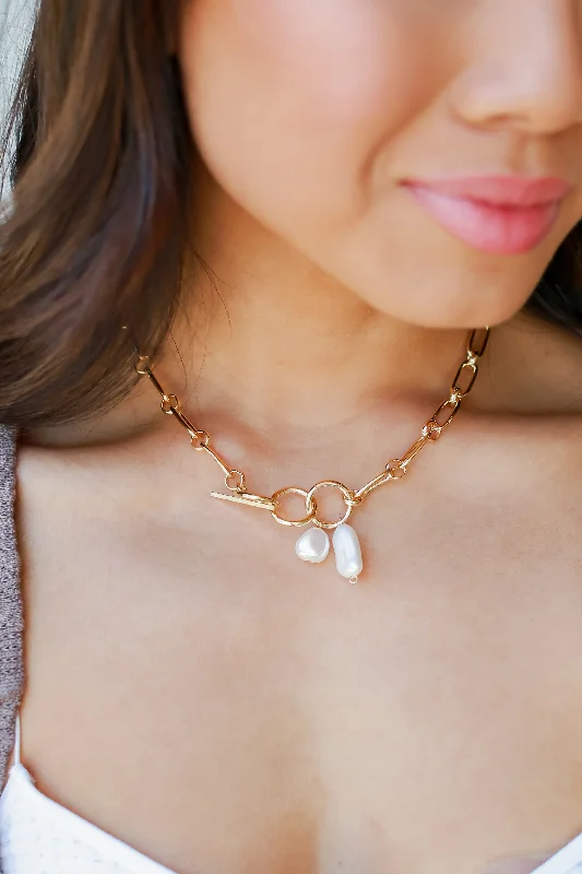 unique necklaces for women -Oakley Gold Pearl Necklace