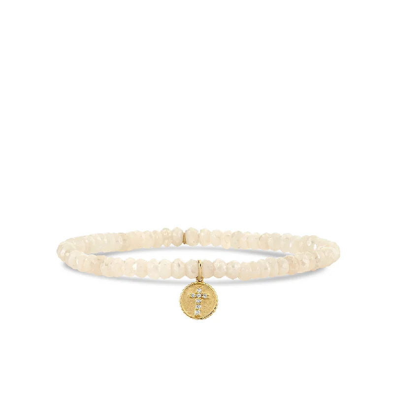 romantic bracelets for her -Gold & Diamond Tiny Cross Coin on Blush Gapolite