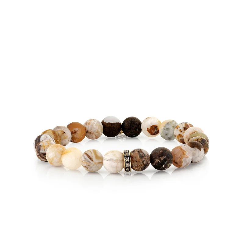 trendy bracelet designs -Gold & Brown Diamond Eternity Rondelle on Opal