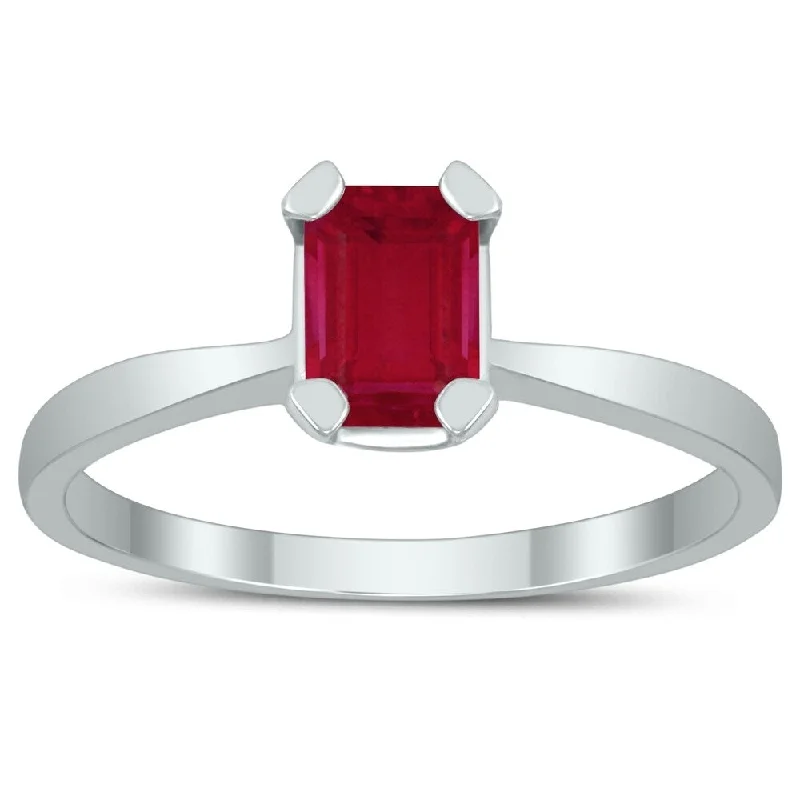 large statement rings -Emerald Shaped 6X4MM Ruby Solitaire Ring in 10K White Gold