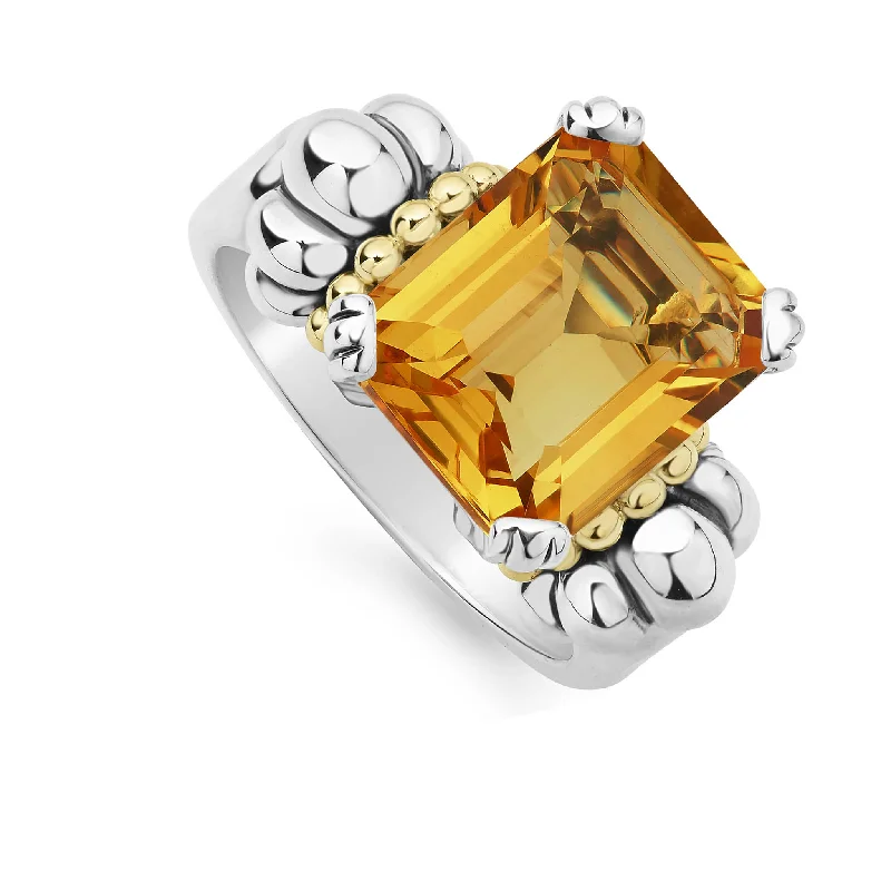 art deco rings for women -Glacier Medium Emerald-Cut Citrine Ring