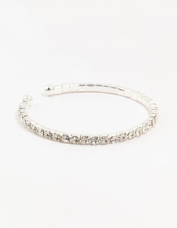 sterling silver bangles -Silver Diamante Cup Chain Wrist Cuff