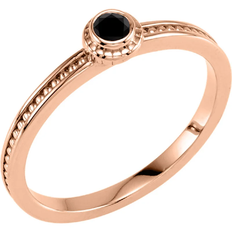 oval rings for women -Auriya 10k Gold 1/10ctw Dainty Round Solitaire Black Diamond Stacking Ring