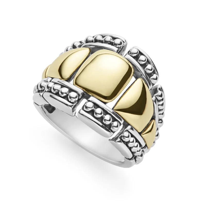 diamond rings for women -High Bar Two-Tone Caviar Statement Ring