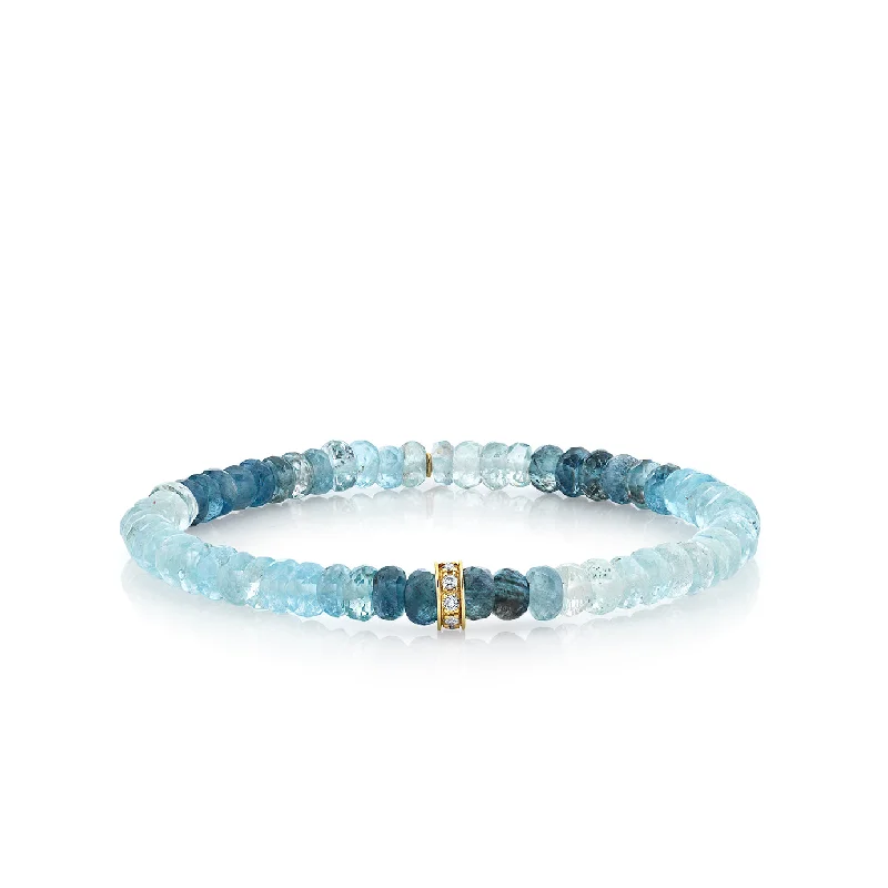 stackable bracelets for women -Gold & Diamond Rondelle on Aqua