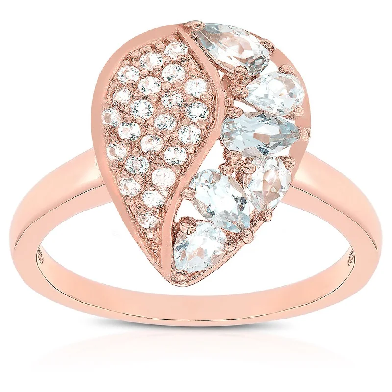 bold rings for women -Dolce Giavonna Rose Gold Over Sterling Silver Blue Topaz and Cubic Zirconia Two-tone Teardrop Ring