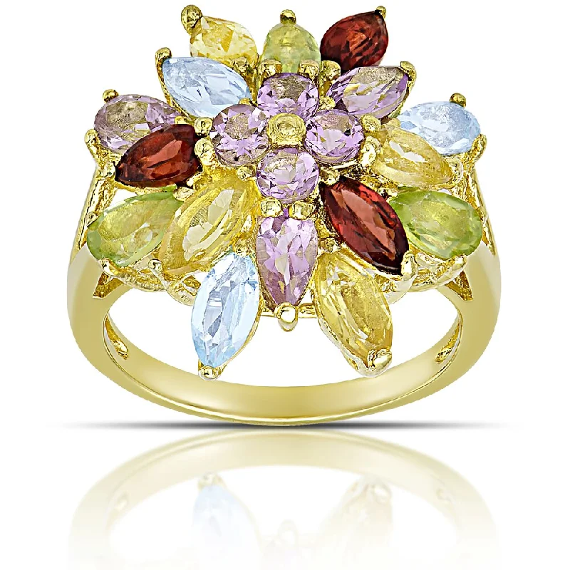 halo wedding rings for women -Dolce Giavonna Gold over Sterling Silver Multi Gemstone Cluster Ring (Size 7)