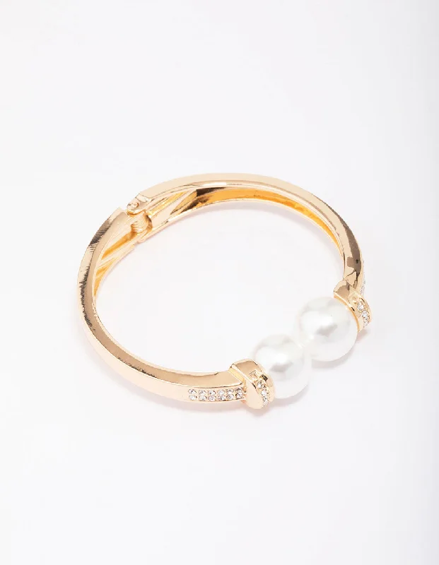 wedding bangles for women -Gold Pearl Bold Wrist Cuff