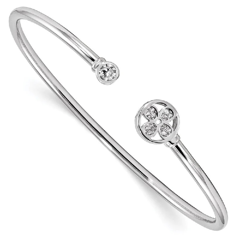 elegant tennis bangles -925 Sterling Silver Rhodium-plated Cubic Zirconia Flower Cuff Bgangle