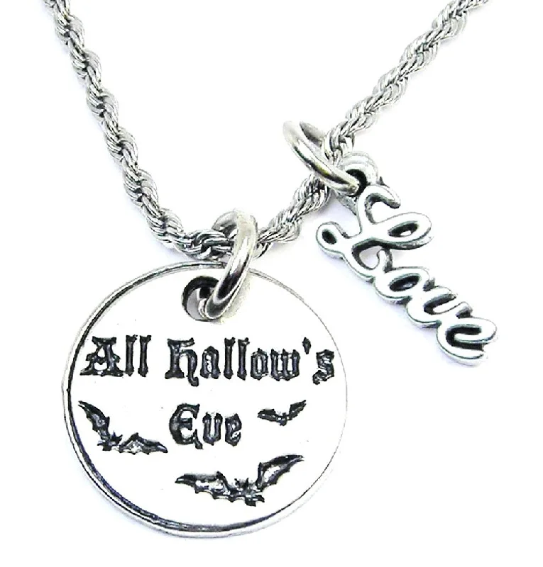 diamond pendant necklaces for women -All Hallow's Eve Circle With Bats 20" Rope Necklace With Love