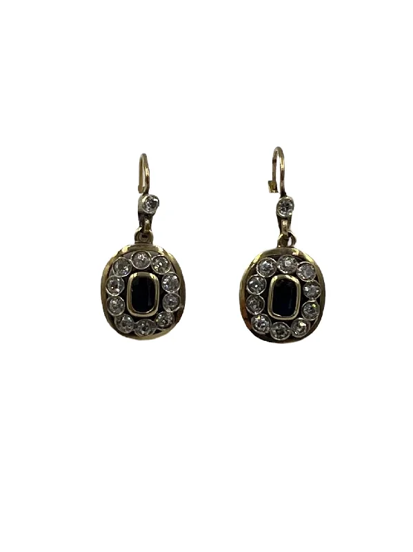 custom engraved earrings -Edwardian Sapphire Diamond 18k Gold Drop Earrings Circa 1910