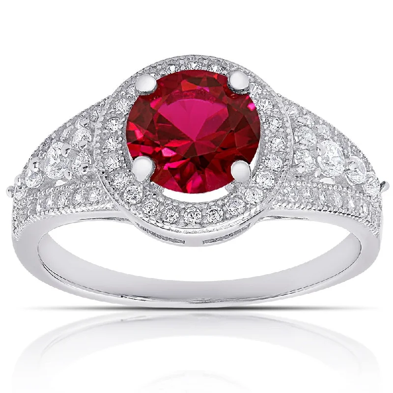 gemstone rings for women -Dolce Giavonna Sterling Silver Simulated Ruby & Cubic Zirconia Ring - White