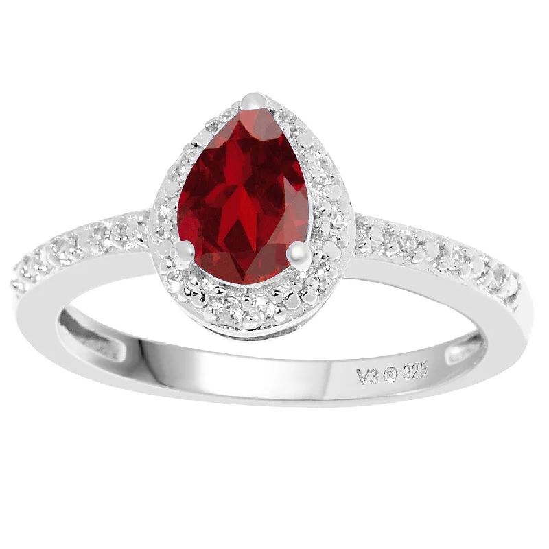 wedding rings for couples -V3 Jewelry 925 Sterling Silver with Natural Garnet and White Zircon Halo Ring for Women