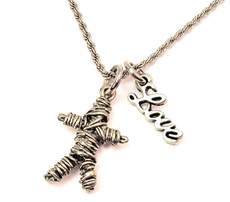 dainty gold necklaces for women -Voodoo Doll 20" Chain Necklace With Cursive Love Accent