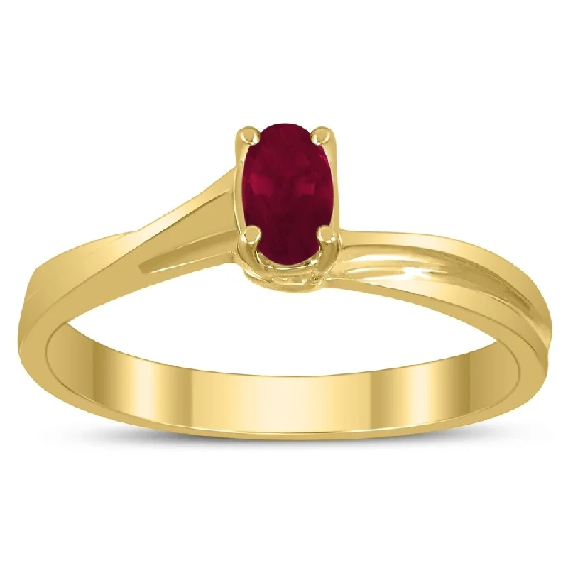 large statement rings -Solitaire Oval 5X3MM Ruby Gemstone Twist Ring in 10K Yellow Gold