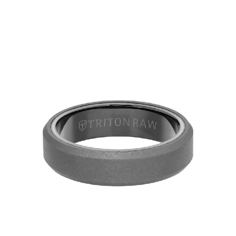 layered necklaces for women -6MM Tungsten RAW Ring - Sandblasted With Black Inside Shine and Bevel Edge