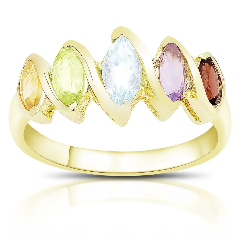 anniversary rings with gemstones -Dolce Giavonna Gold Over Sterling Silver Marquise Gemstone Five Stone Ring