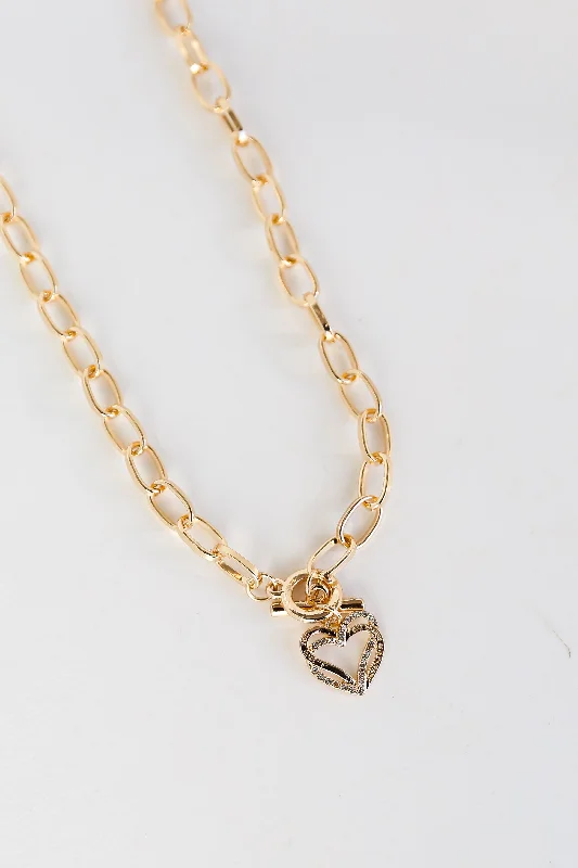 sterling silver necklaces for women -FINAL SALE - Alissa Gold Heart Charm Chain Necklace