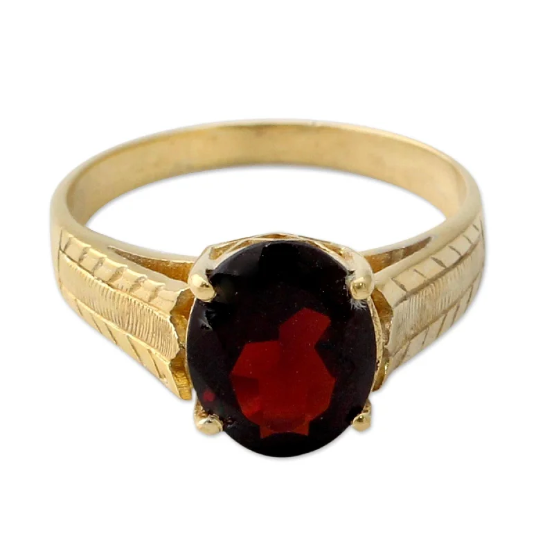 vintage rings for women -Novica Handmade Royal Red Gold Vermeil Garnet Solitaire Ring