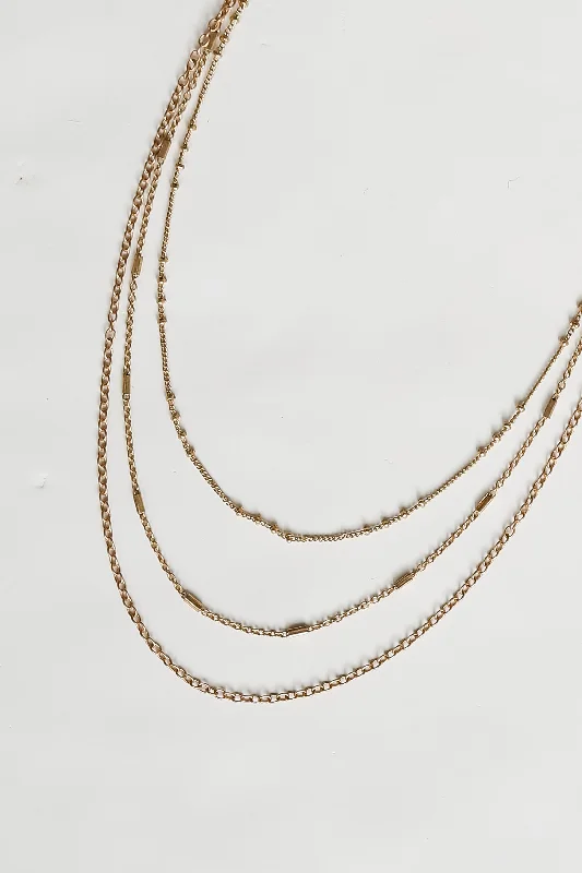 multi-strand necklaces for women -FINAL SALE - Clara Gold Layered Chain Necklace