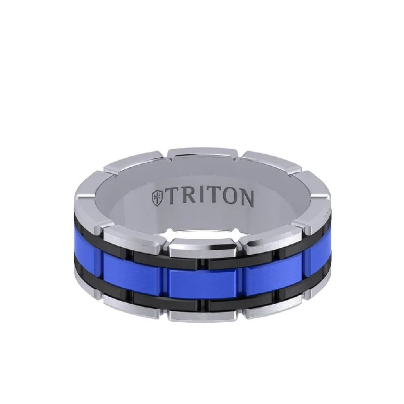 birthday gift necklaces for women -8MM Tungsten Carbide Ring - Ceramic Center Stitch Design