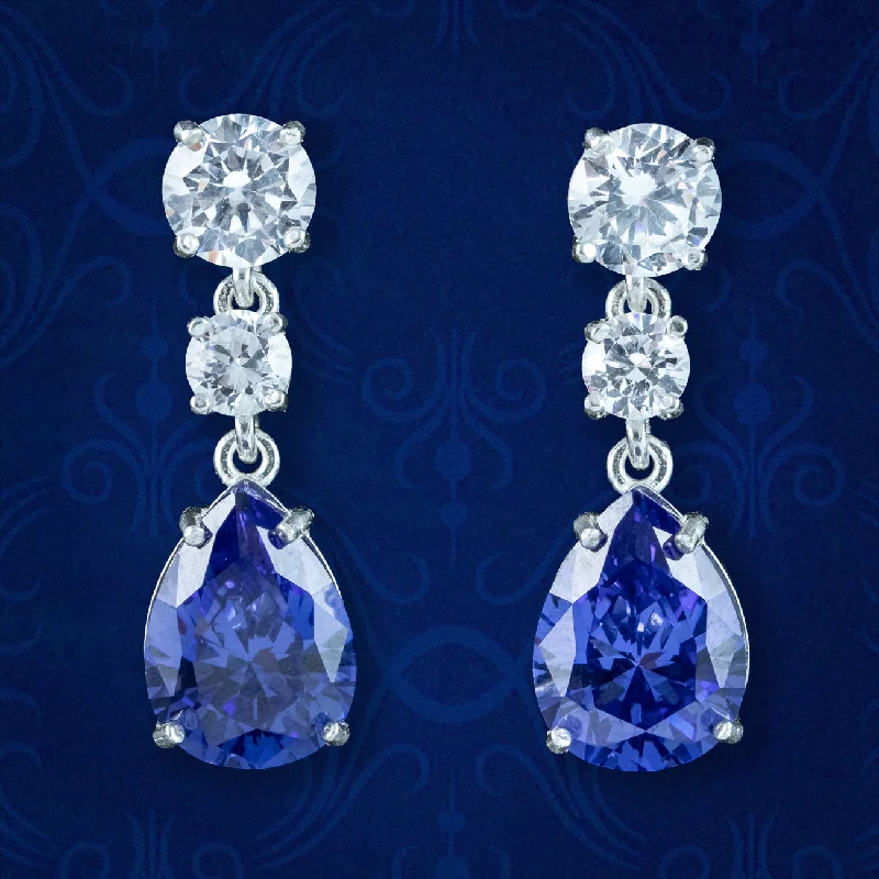 thick hoop earrings -Art Deco Style CZ Tanzanite Drop Earrings Silver