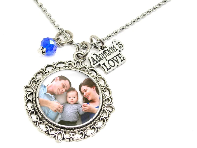 engagement necklaces for women -Custom Adoption Necklace Pendant 20" Rope  - Upload Your Photo