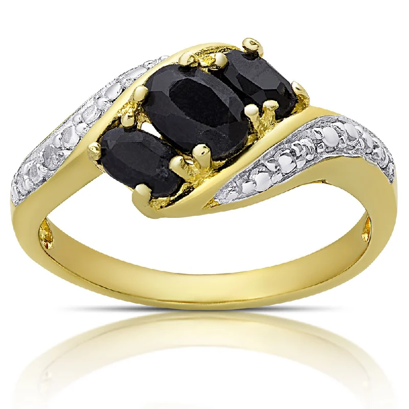 modern wedding rings for women -Dolce Giavonna Gold Over Sterling Silver Sapphire and Diamond Accent Three Stone Ring