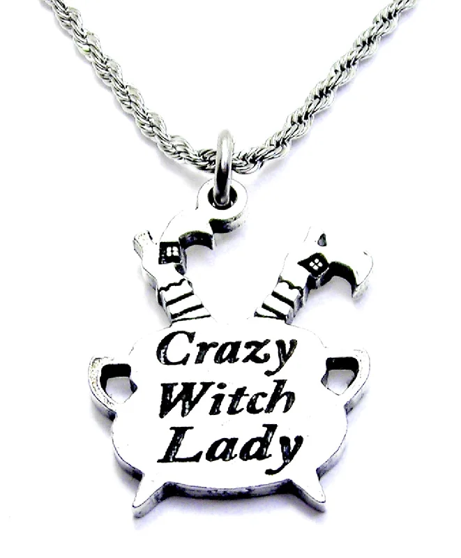 infinity necklaces for women -Crazy Witch Lady Cauldron With Legs Single Charm Necklace