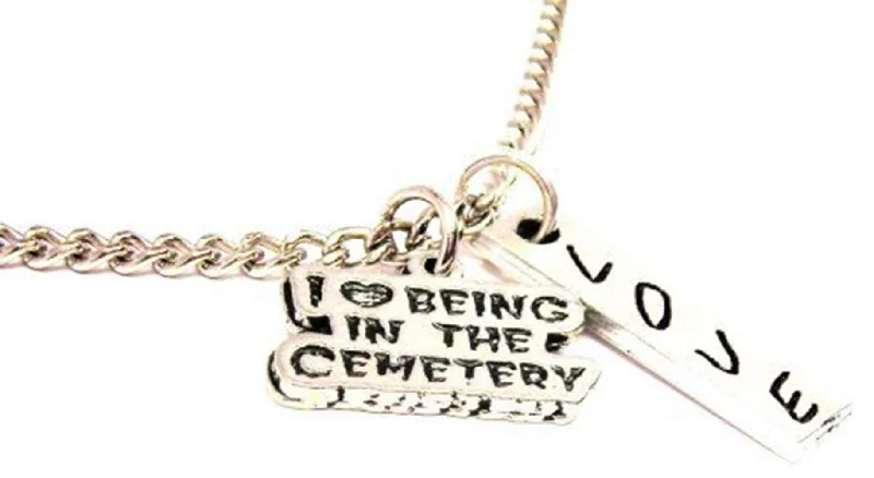 simple necklaces for women -I Love Being In The Cemetery Love Stick Necklace