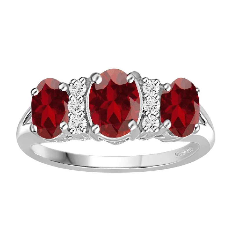 fashion wedding rings -V3 Jewelry 925 Sterling Silver with Sterling Silver with Natural Garnet and White Topaz Three Stone Ring for Women