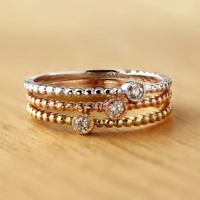 wedding rings with sapphires -10k gold Diamond Accent Ultra-thin Beaded Stackable Ring by Auriya