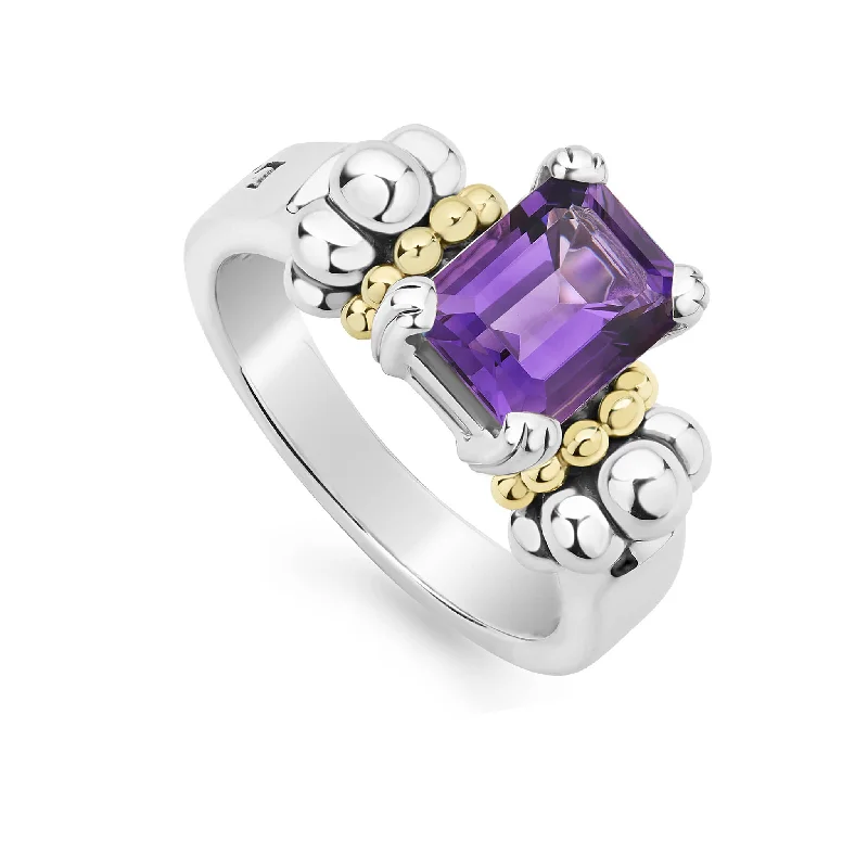 gold rings for women -Glacier Small Emerald-Cut Amethyst Ring