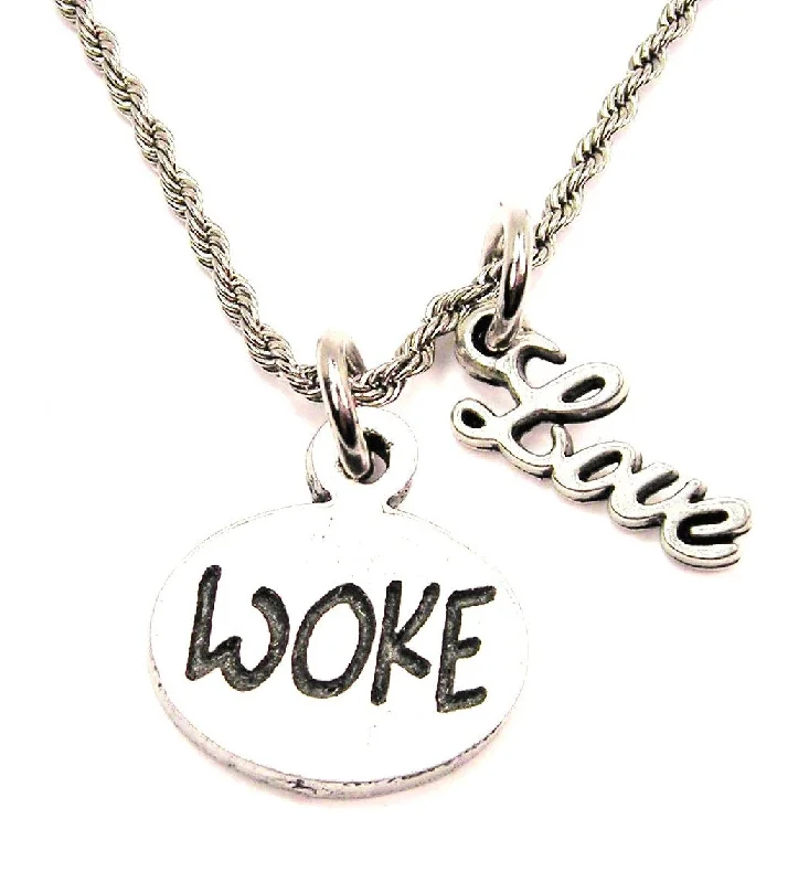 gemstone layered necklaces -Woke 20" Chain Necklace With Cursive Love Accent