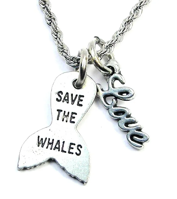 vintage pendant necklaces -Save The Whales 20" Rope Necklace With Love