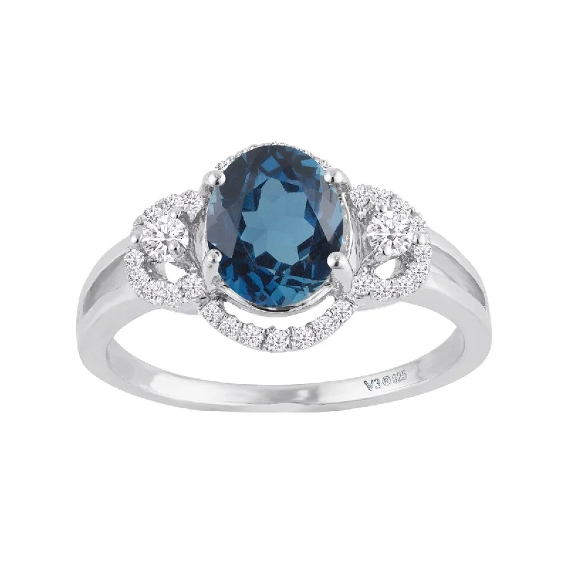 luxury fashion rings for women -Sterling Silver with Natural London Blue Topaz and White Zircon Ring