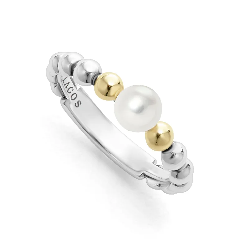 halo wedding rings for women -Luna Two-Tone Pearl Ring