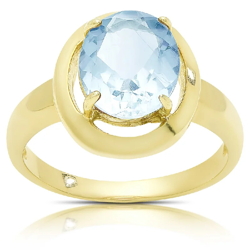 wedding sets with rings -Dolce Giavonna Gold Over Sterling Silver Oval Blue Topaz Solitaire Ring