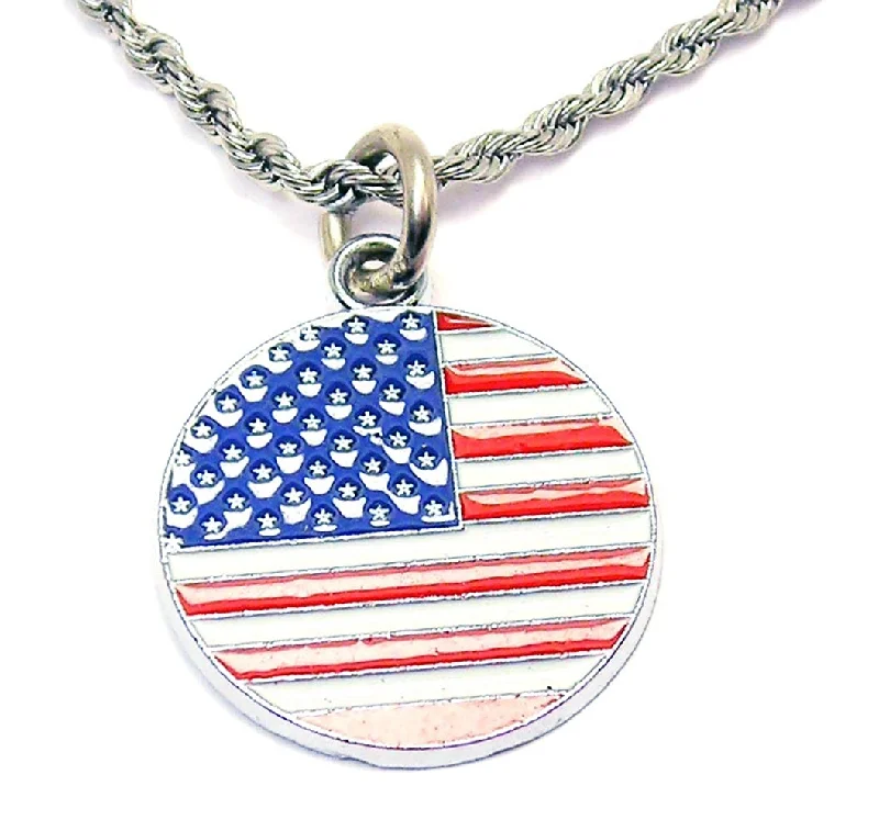 anniversary gift necklaces for women -Painted American Flag Single Charm Necklace