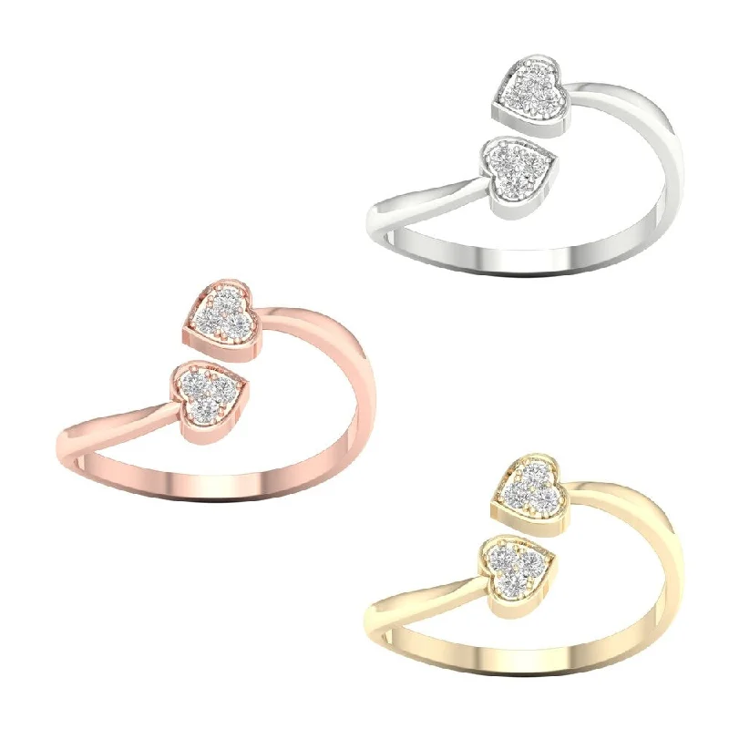 gold plated rings for women -1/20ct TDW Diamond Cpmposite Hearts Ring in 10k Gold by De Couer