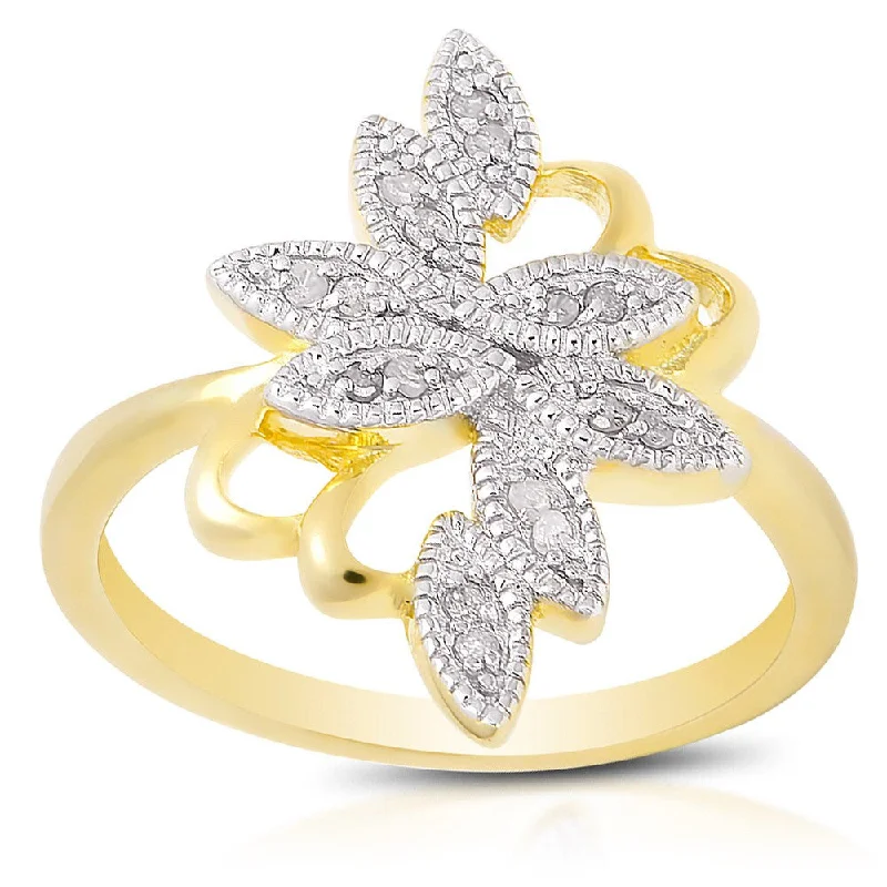 luxury fashion rings for women -Finesque Yellow Gold over Silver Diamond Accent Flower Ring