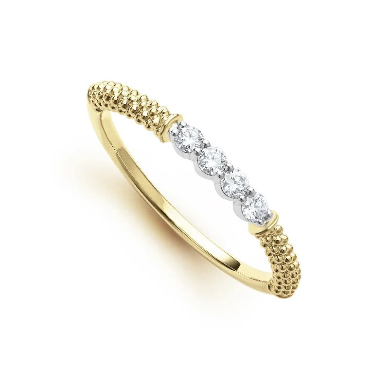 heart diamond rings for women -Signature Caviar 18K Gold Superfine Diamond Stacking Ring