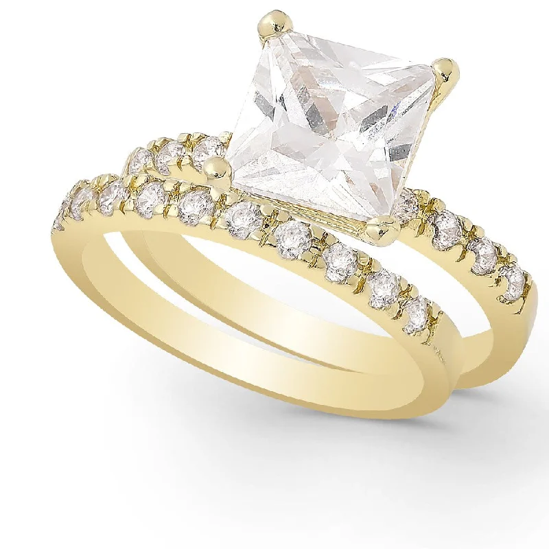 engagement rings for brides -Dolce Giavonna Gold or Silver Overlay Cubic Zirconia Bridal Ring Set