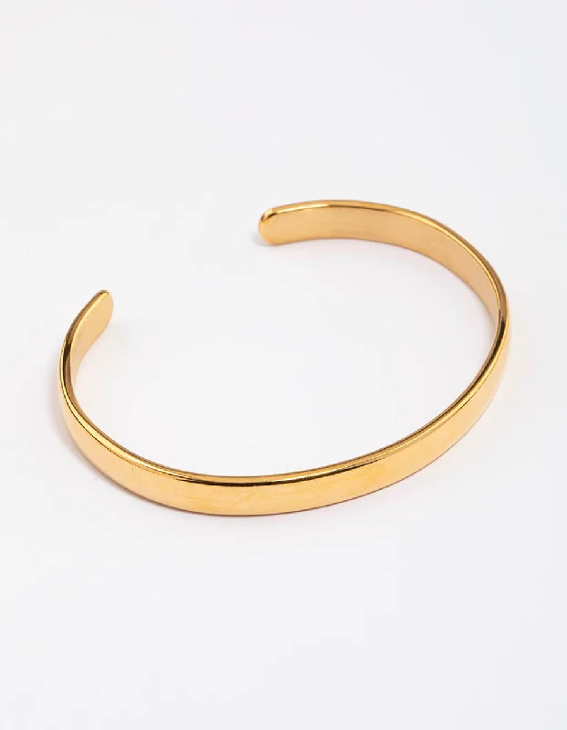 boho bracelets for women -Waterproof Gold Plated Stainless Steel Classic Plain Wrist Cuff