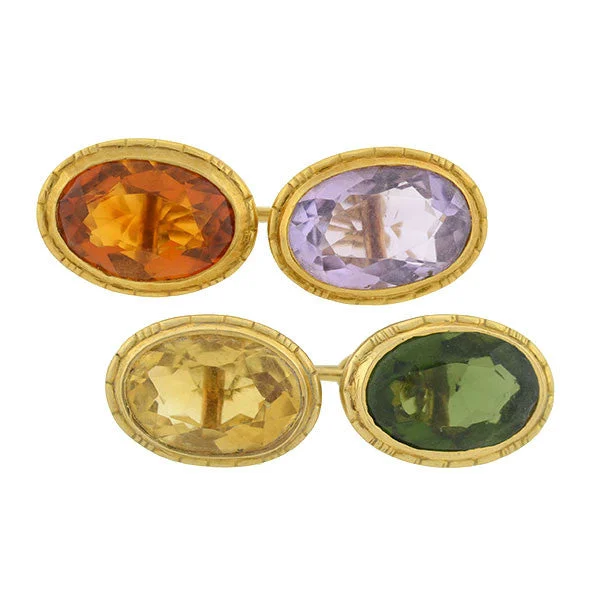 wedding bangles for women -Late Victorian 14kt Gold & Multi-Gemstone Cufflinks