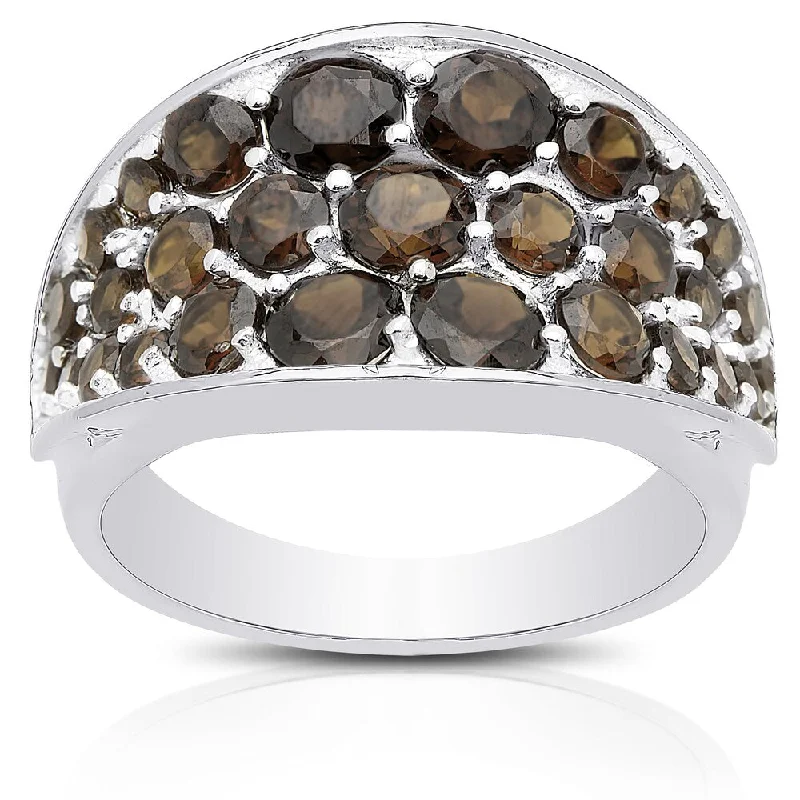 fashion promise rings -Dolce Giavonna Sterling Silver Smokey Quartz Cluster Ring