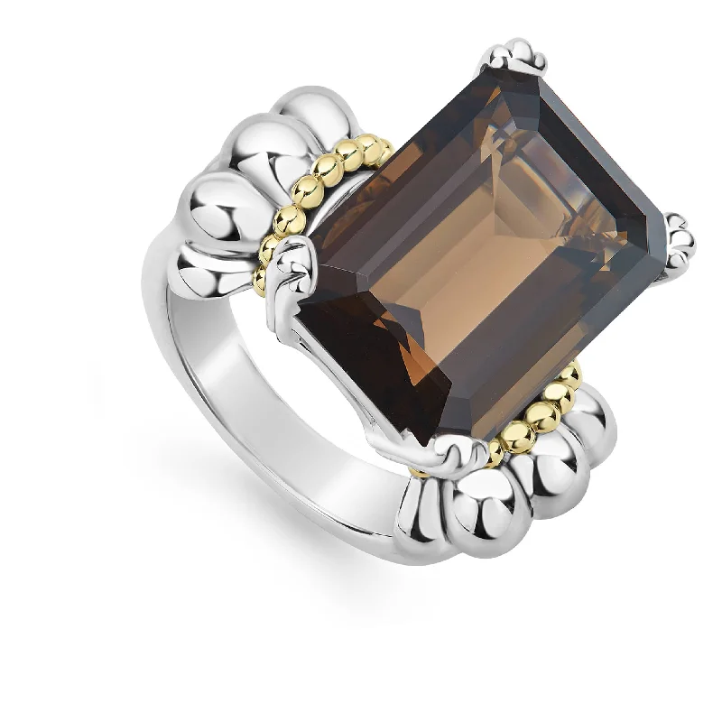 trendy rings for women -Glacier Large Emerald-Cut Smokey Quartz Ring