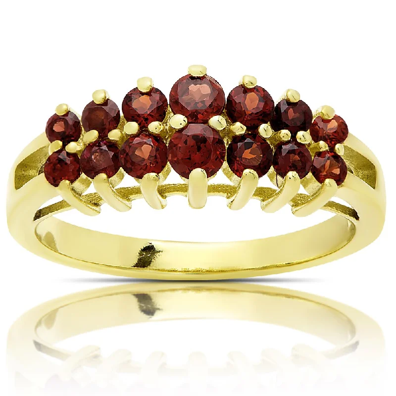 anniversary rings with gemstones -Dolce Giavonna Gold Over Sterling Silver Garnet Two Row Ring