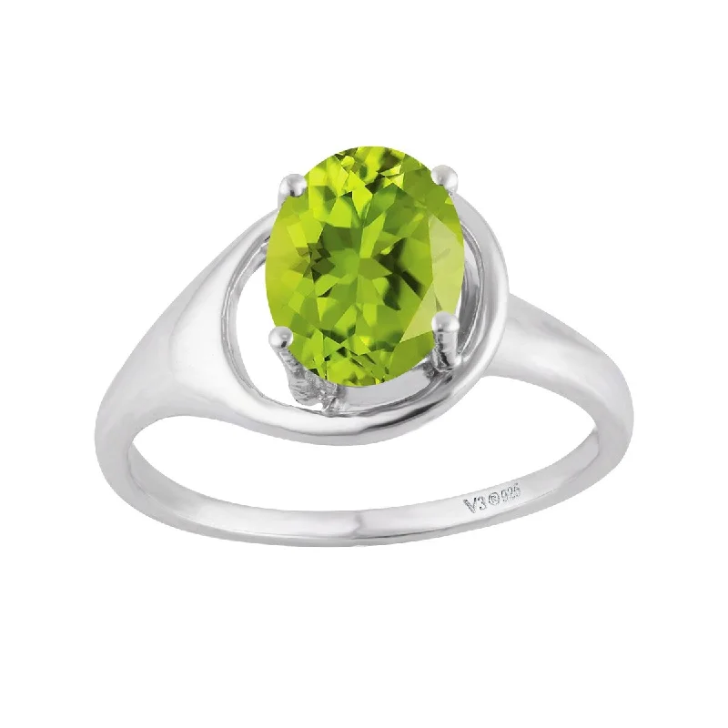 vintage wedding rings for women -Sterling Silver with Natural Peridot Solitaire Ring